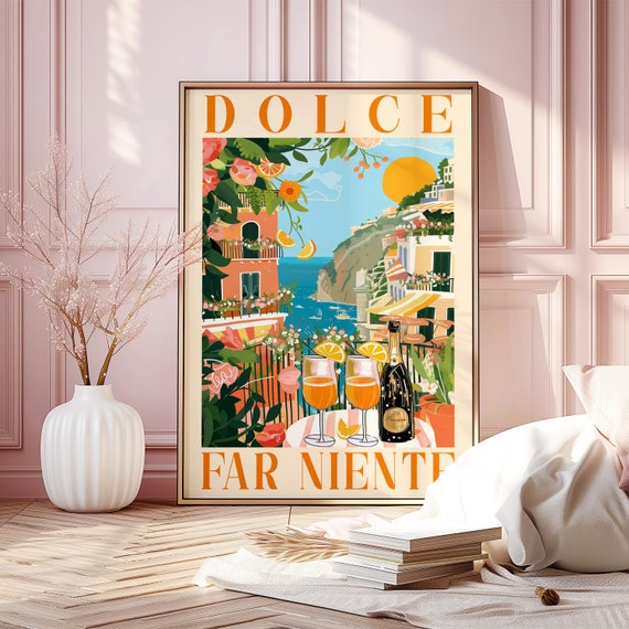 Positano Italy Art Print: Retro Amalfi Coast View (rolled Poster