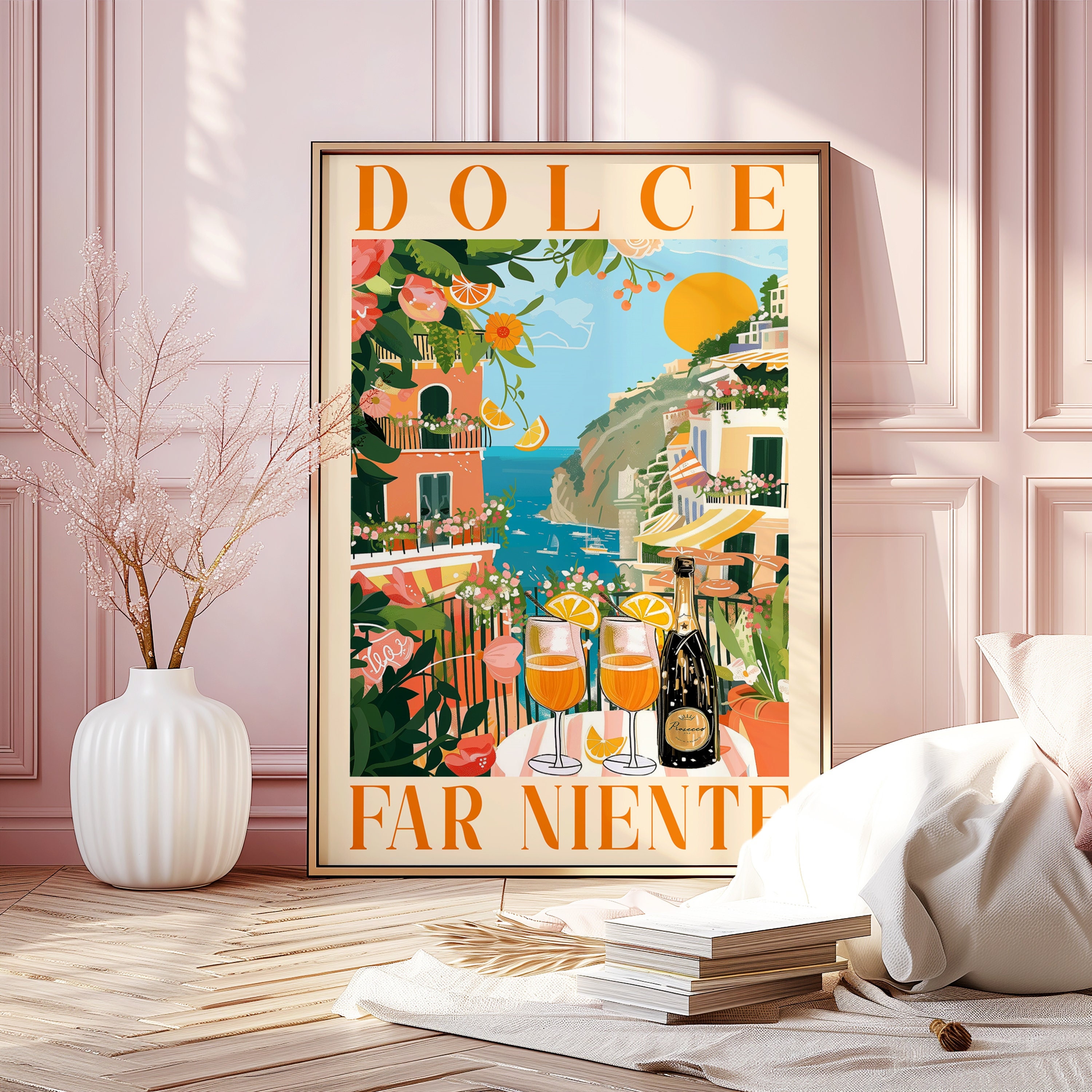 Dolce Far Niente Rolled Poster, Colorful Italian Cocktail