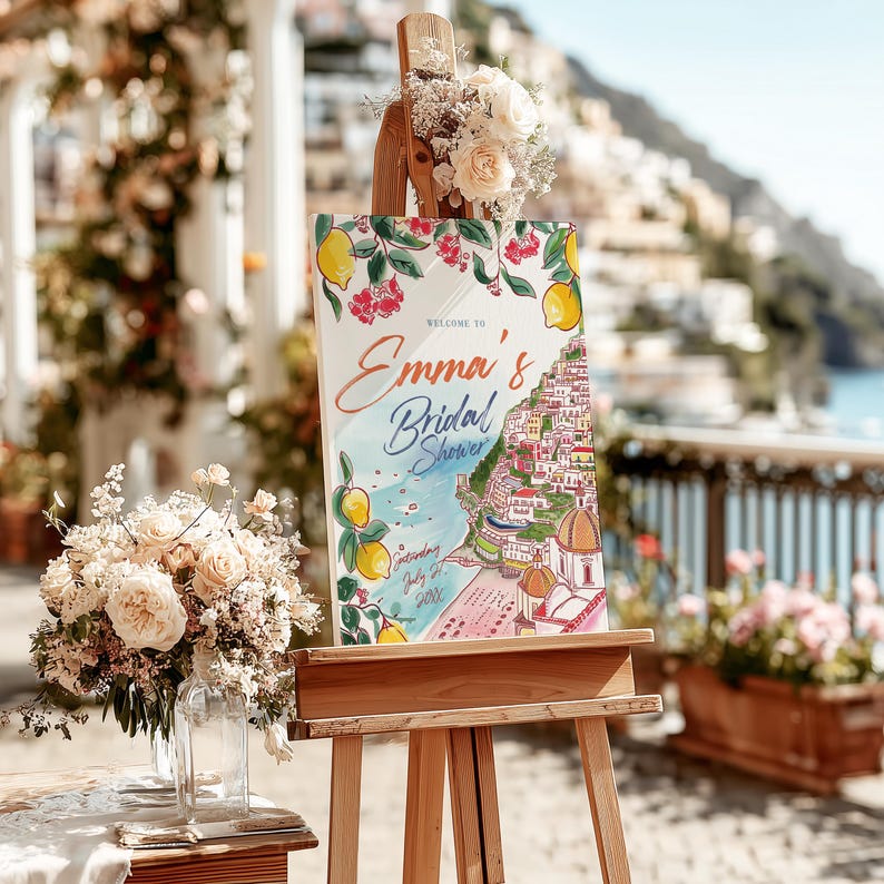 Amalfi Coast Wedding Welcome Sign: Positano Bridal Shower (Digital Download) image 3
