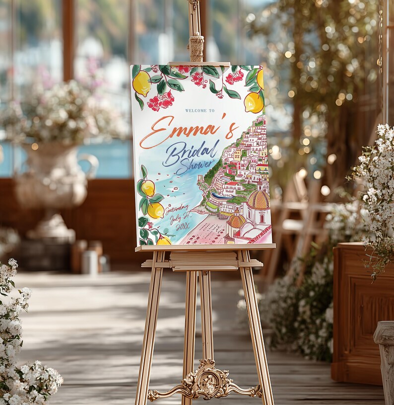 Amalfi Coast Wedding Welcome Sign: Positano Bridal Shower (Digital Download) image 4