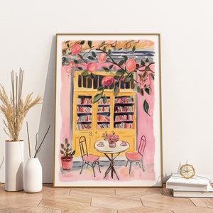 Pink Cafe Bookshop DIGITAL Printable Bookworm Wall Art, Bookshop Print ...