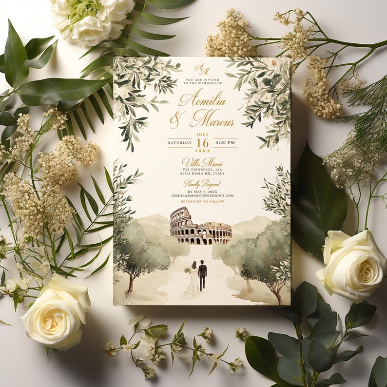 Vintage Rome Wedding Invitation: Elegant Colosseum Design (digital ...