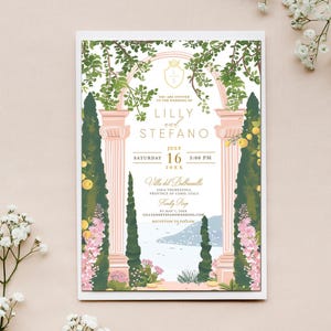 Watercolor Lake Como Wedding Invite, Italian Wedding Invitation, Italy Save the Date, Destination Wedding Invite, Italian Tuscany Villa