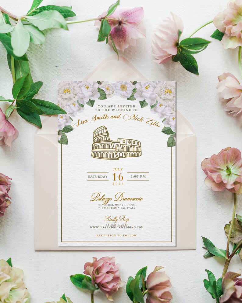 Rome Colosseum Wedding Invitation: Custom Italian Design (digital ...