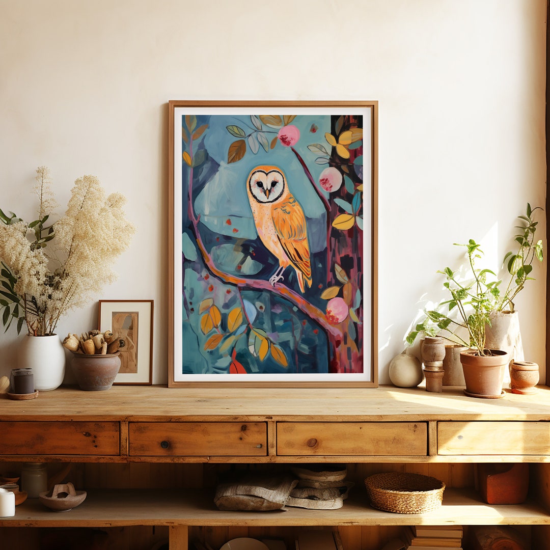 Barn Owl Art Print Poster, Whimsical Wildlife Wall Art, Cottagecore ...