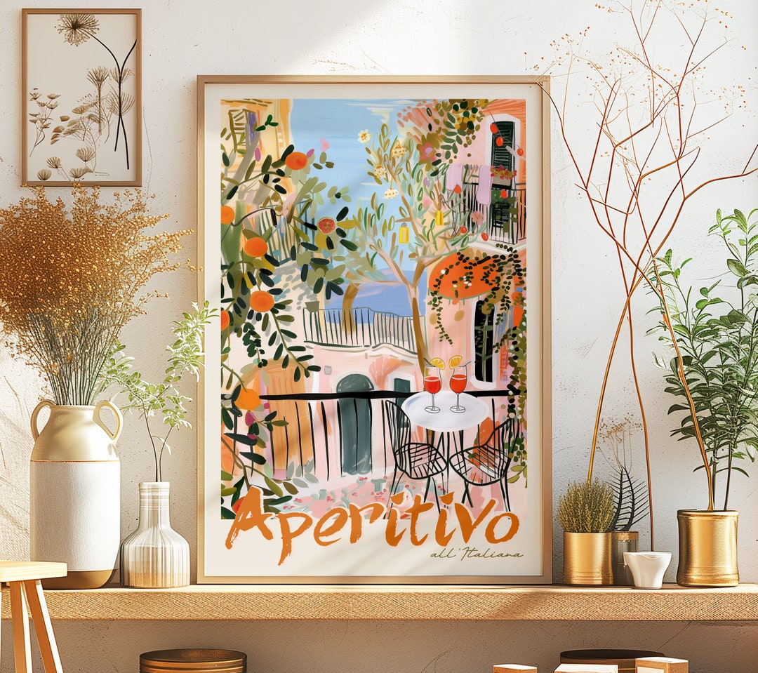 Italian Aperitivo Bar Printable DIGITAL Art, Retro Hand Drawn Colorful ...