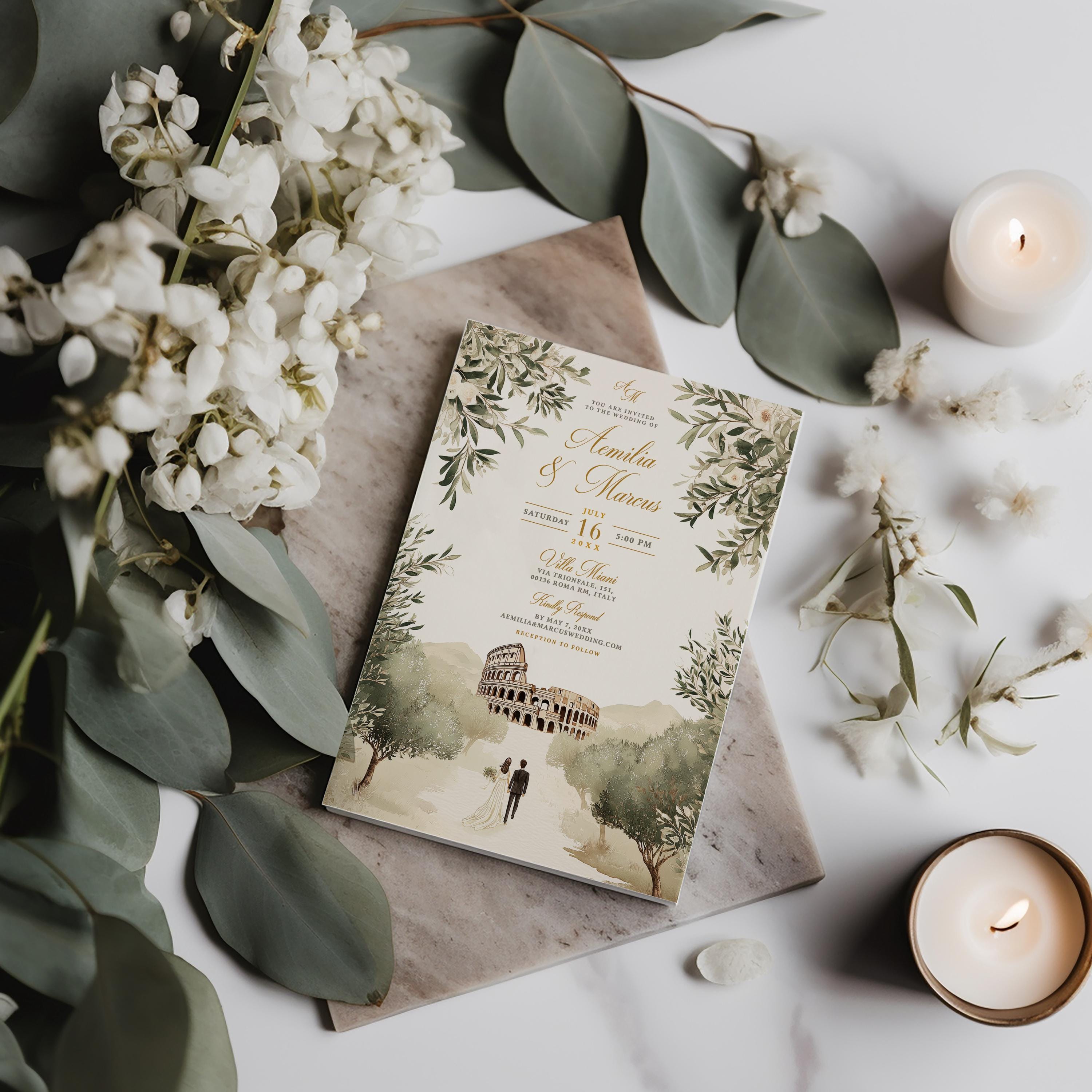 Vintage Rome Wedding Invitation: Elegant Colosseum Design (digital ...