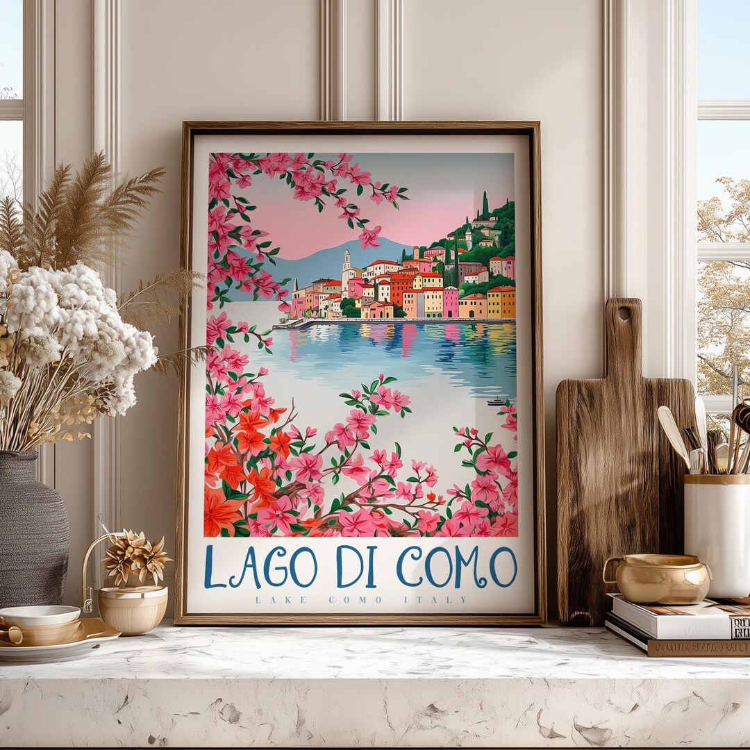 lake como italy travel poster art print (digital... Lake Como Italy Travel Poster: Bellagio & Varenna Art Print - Etsy