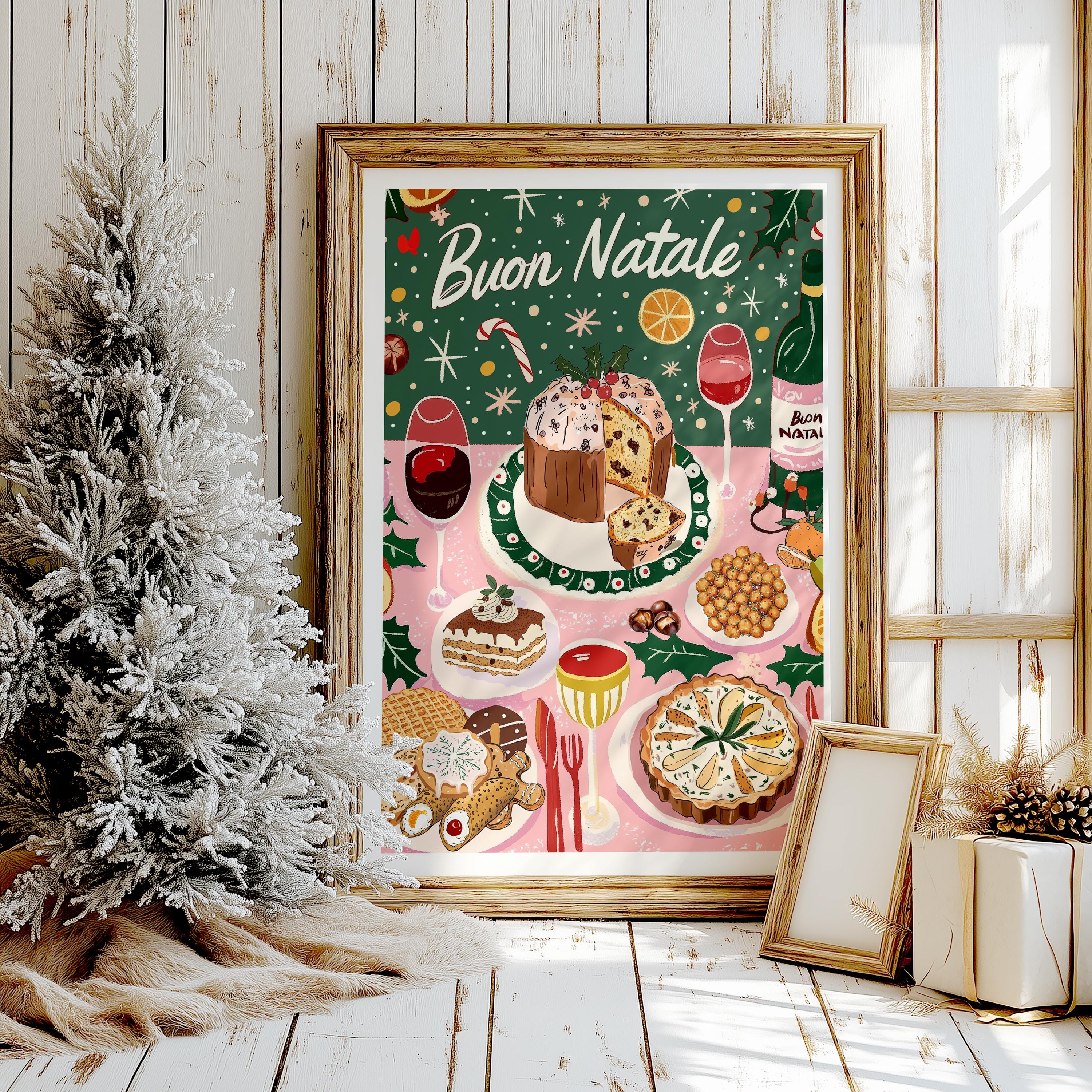 Retro Italian Christmas Dessert Table Art Print: Buon Natale