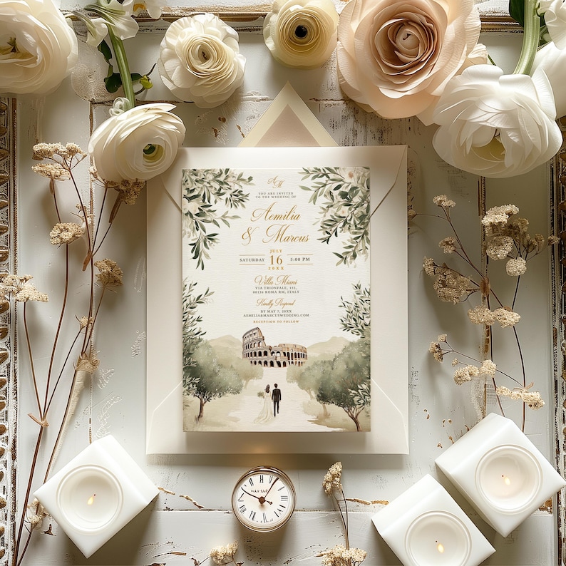 Vintage Rome Wedding Invitation: Elegant Colosseum Design (digital ...