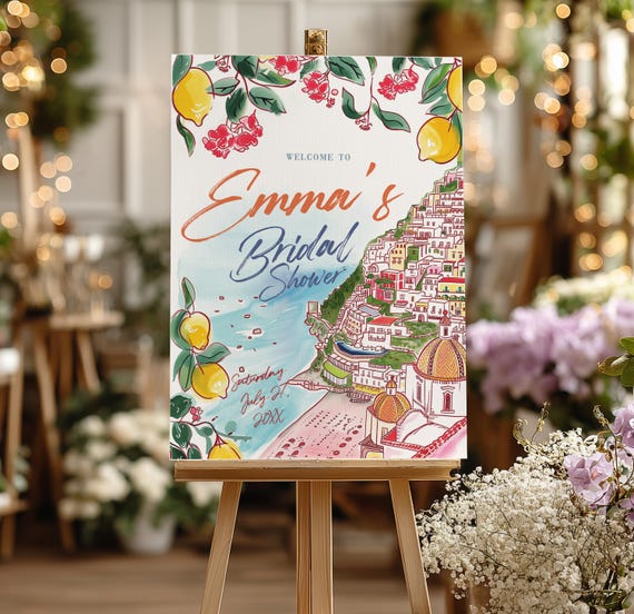 Amalfi Coast Wedding Welcome Sign: Positano Bridal Shower (Digital Download)
