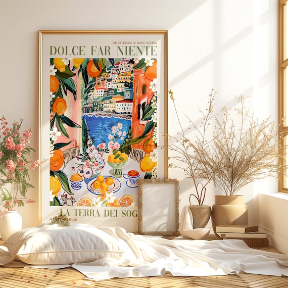 Dolce Far Niente Print: Italy Positano Vista, Colorful Kitchen Art