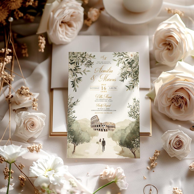 Vintage Rome Wedding Invitation: Elegant Colosseum Design (digital ...