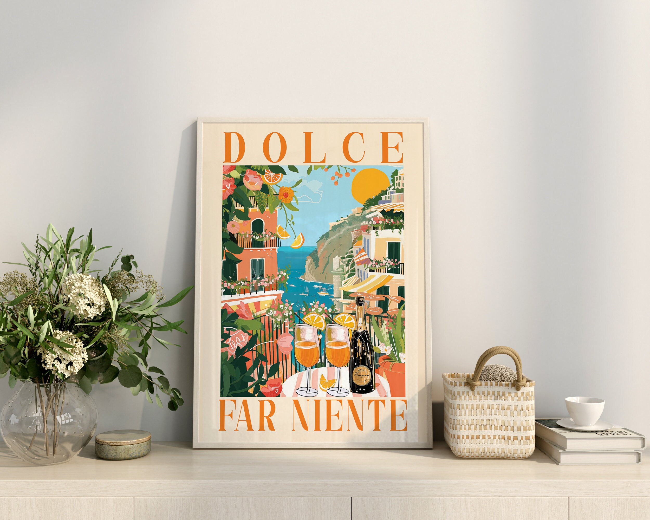 Dolce Far Niente Rolled Poster, Colorful Italian Cocktail