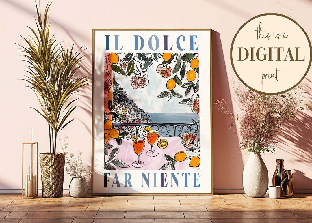 Dolce Far Niente Printable DIGITAL Art, Colorful Spritz Italy Painting