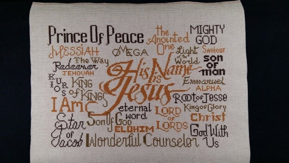 Christian Cross Stitch His Name Is Jesus Sampler Completed Etsy