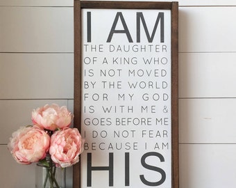I AM the Daughter of a King, Wall Decor, Framed Wood Sign, Girl's Room Decor, Daughter of God, I am a Child of God, 12"x22" | FREE SHIPPING