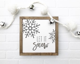 Let It Snow Wood Sign | 12" or 18" square | Modern Farmhouse Wood Signs | Winter Holiday Decorations | Choose Colors | FREE SHIPPING