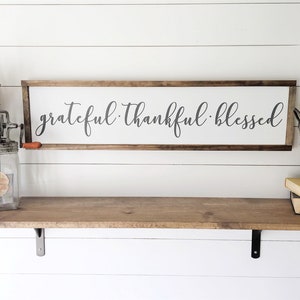 Grateful Thankful Blessed Framed Painted Wood Sign 9x36 Wall Decor Wood Signs Fall Decor Thanksgiving Signs FREE SHIPPING image 1