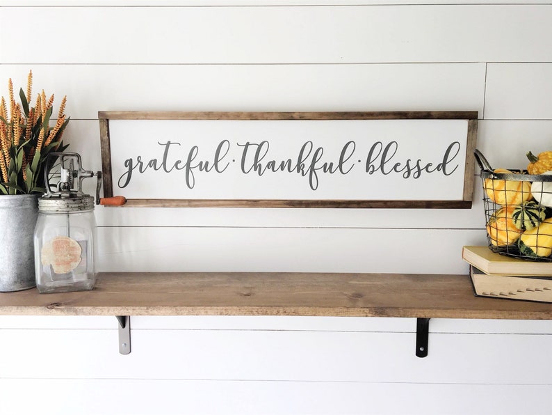 Grateful Thankful Blessed Framed Painted Wood Sign 9x36 Wall Decor Wood Signs Fall Decor Thanksgiving Signs FREE SHIPPING image 1