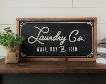 Laundry Co. Sign | Farmhouse Style Framed Wood Sign | 12"x22" | FREE SHIPPING