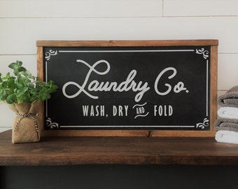 Laundry Co. Sign | Farmhouse Style Framed Wood Sign | 12"x22" | FREE SHIPPING