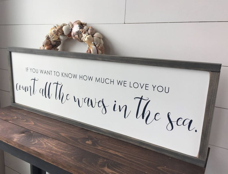 I Love You Sign 12x36 Nautical theme Count All The Waves In The Sea Framed Painted Wood Sign NURSERY Wall Decor FREE SHIPPING image 3