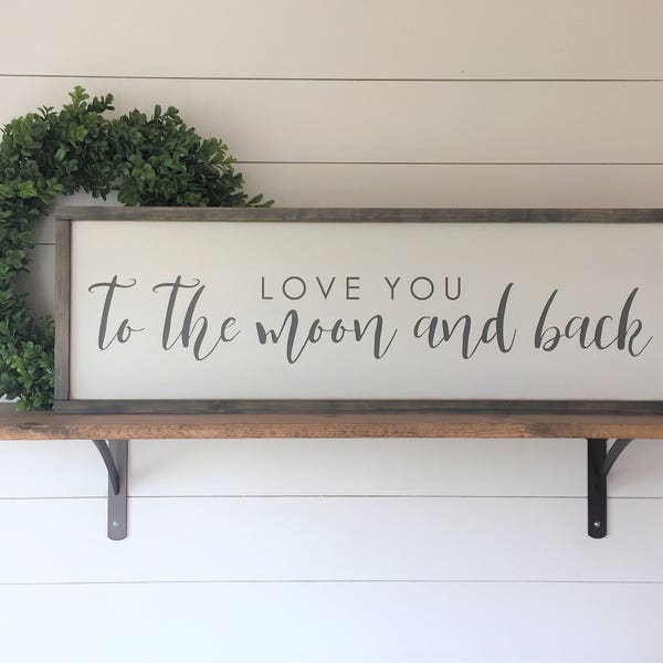 Love You To The Moon And Back | 12"x36" | Framed Painted Wood Signs |  | Wall Decor | Nursery Decor | Bedroom Decor | FREE SHIPPING