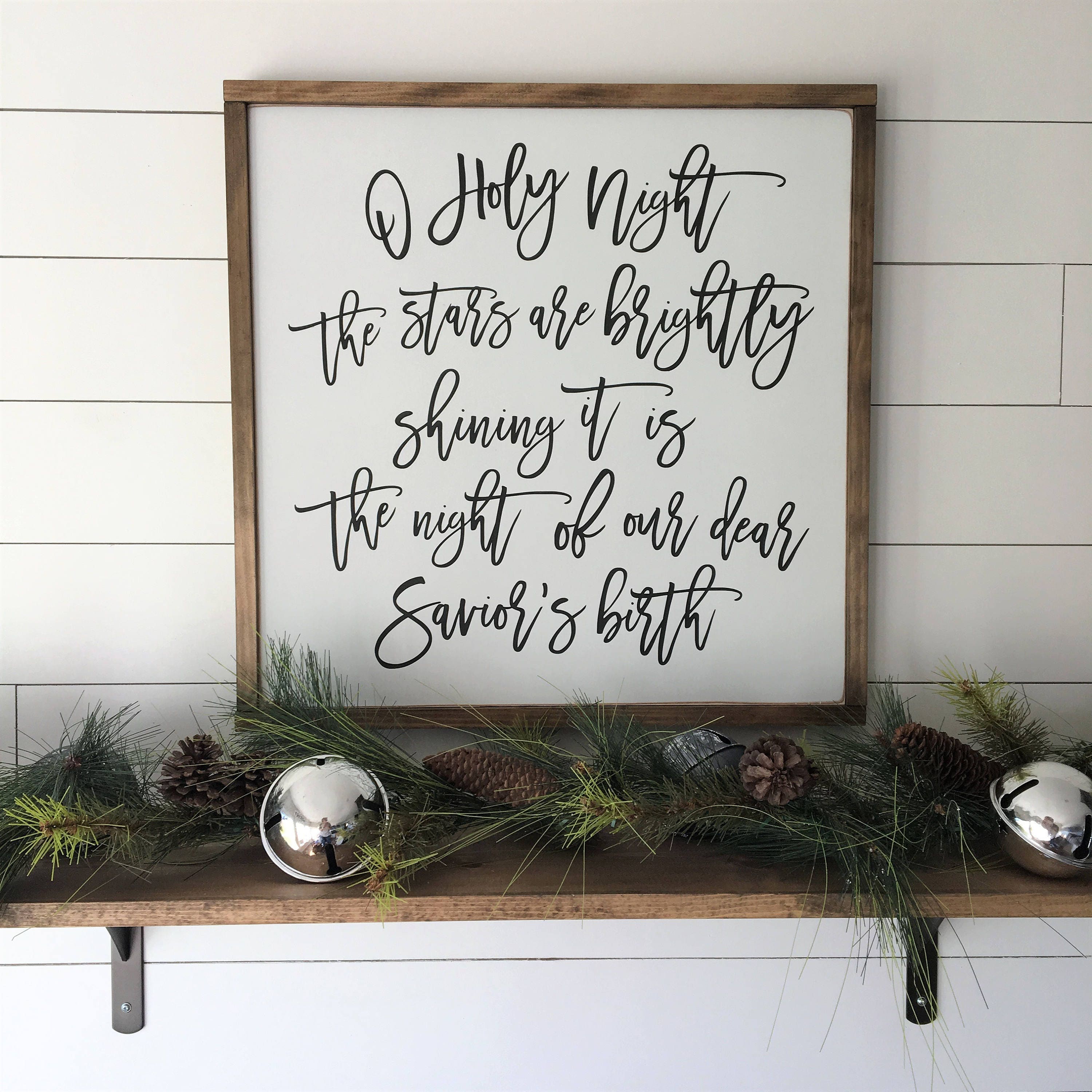 Oh Holy Night with Nativity, 11x11 inch Wood Sign