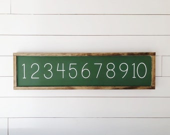 Numbers 1-10 Vintage Chalkboard Sign | 9x36" Framed Painted Wood Sign | Student School Sign | Homework Help Classroom | FREE SHIPPING