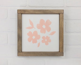 Flowers with leaves Spring Floral Wood Sign | 9" or 12" square | Modern Farmhouse Girl's Room Decor | Choose Colors | FREE SHIPPING