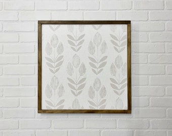 Leafy Trio White with Greige Leaves Framed Wood Sign | 22" square | Modern Farmhouse Decor | FREE SHIPPING