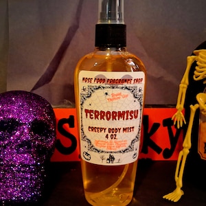 Terrormisu Creepy Body Mist, profumo, spray per il corpo, spruzzo per il corpo, nebbia profumata, Halloween, tiramisù, caffè, torta, caramello