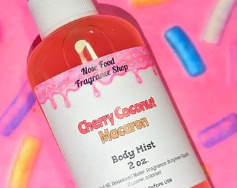 Bruma corporal Cherry Coconut Macaron, Splash corporal, Spray corporal, Bruma aromática, Perfume, Alimento para la nariz, Edición limitada, Bruma corporal