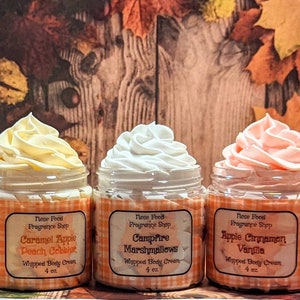 Fall Whipped Body Cream Line, Choose Your Scent, Autumn Scents, Fall Fragrances, Caramel Apple, Peach Cobbler, Blueberry Pancakes