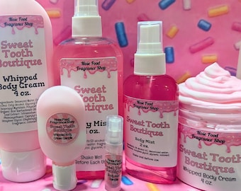 Sweet Tooth Boutique, Body Mist, Whipped Body Cream, Whipped Lotion, Sample Size, Gourmand, Nose Food, Bakery, Candy Scented, Perfume
