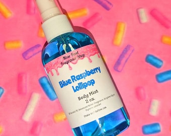 Bruma corporal de piruleta de frambuesa azul, spray corporal, bruma aromática, perfume, aromaterapia, edición limitada, frambuesa azul, piruleta