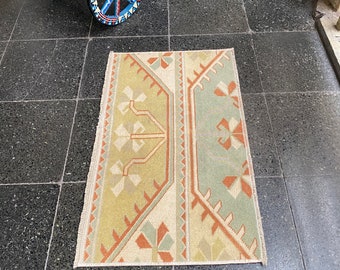 Doormat rug, 1.3x2.3 feet small rug turkish small rug vintage rug oushak rug floor rug decoration rug hand made rug home living rug small