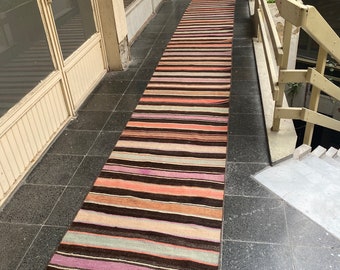 Extra long Runner Rug,Kilim Rug,Stair Runner Rug Striped Runner Rug, Kilim Runner ug, Oushak Distressed Rug, Stairs Runner Rug, 2.4x23.6feet