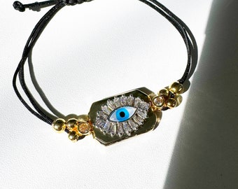 Evil Eye Crystal Protection Adjustable Bracelet Nazar Mati Jewelry Includes Custom Gift Pouch
