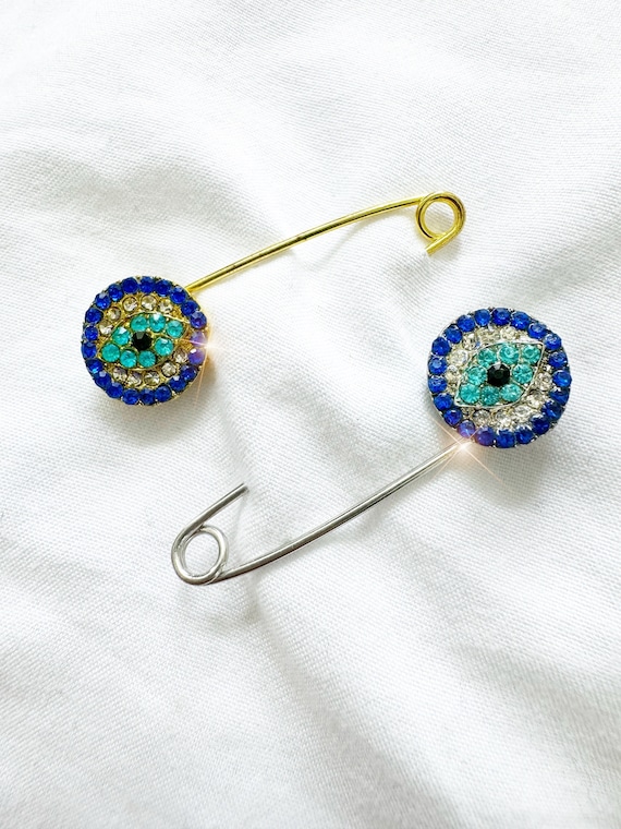 Evil Eye Crystal Baby Pin: Protection Brooch, Nazar Gift
