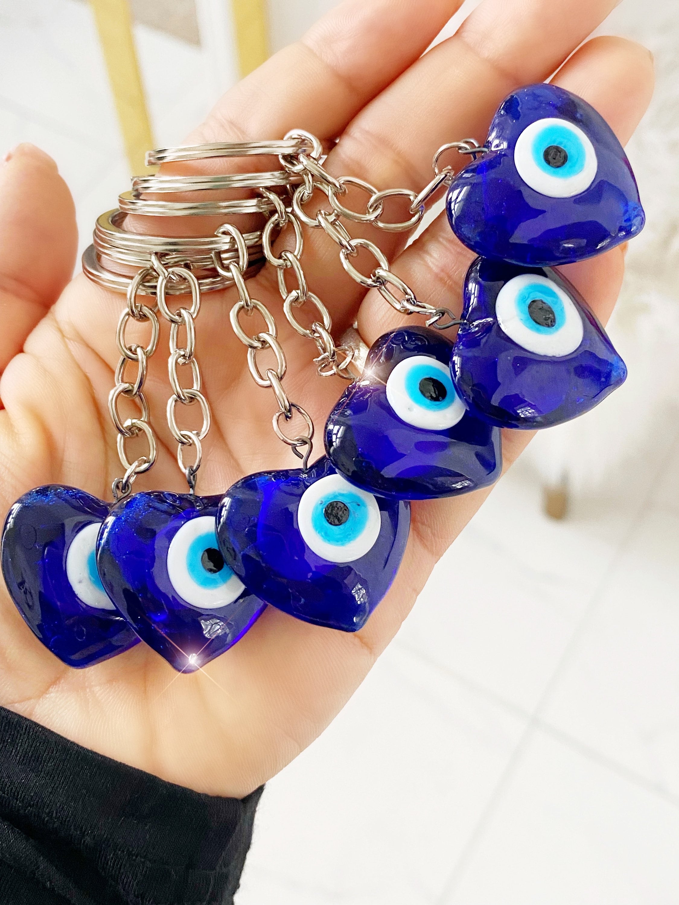 Evil Eye Herz Glas Schlüsselanhänger - .de