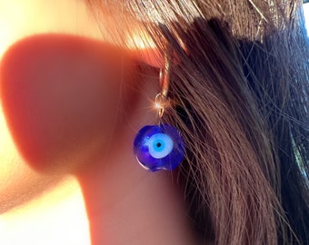 Classic Evil Eye blue Glass Huggie Hoop Earrings Dangle