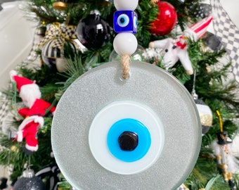 XL  METALLIC Silver Evil Eye Glass Wall Decor with Gift Dustbag