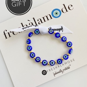 Pulsera clásica de protección ajustable con cuentas azules de ojo malvado, regalo de plata y oro Mati Nazar