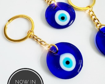 Gold Evil Eye Keychain: Handmade Glass Nazar Mati Protection