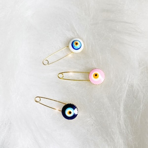 Baby Evil Eye Protection Stroller Pin Minimalistic Handpainted Brooch Gift Baby Shower, Bridal