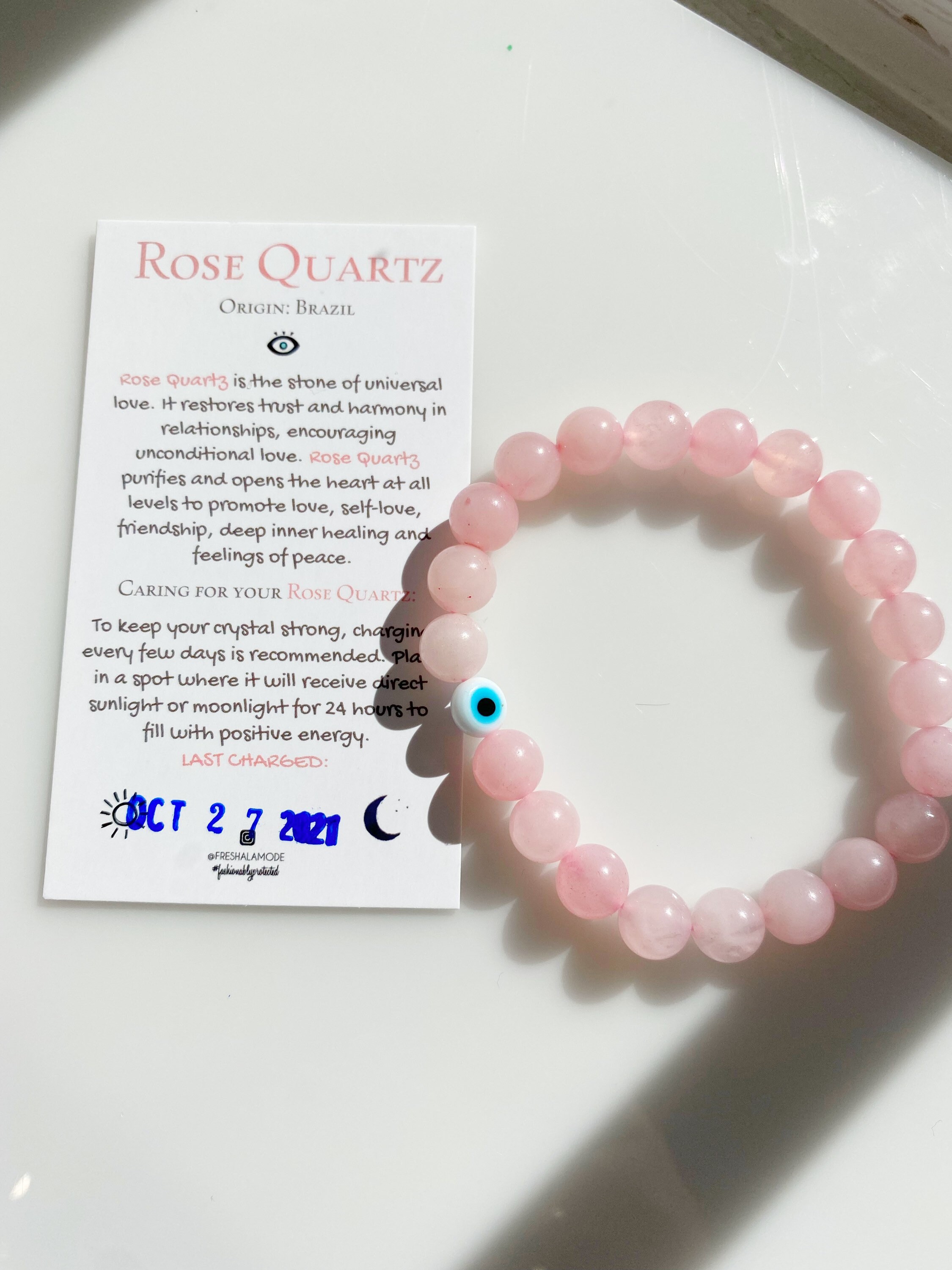 Rose quartz bracelet cheap with evil eye