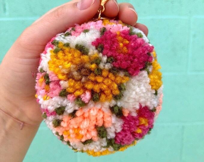 Floral Pom Pom Keychain Two Sizes Customizable Bulk Pom Keychains Gift