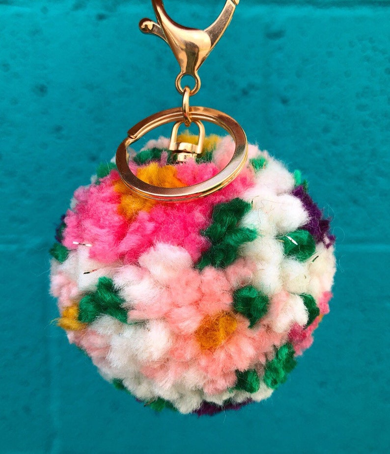 Fluffy Pom Pom Keychain Chunky Yarn Two Sizes Etsy